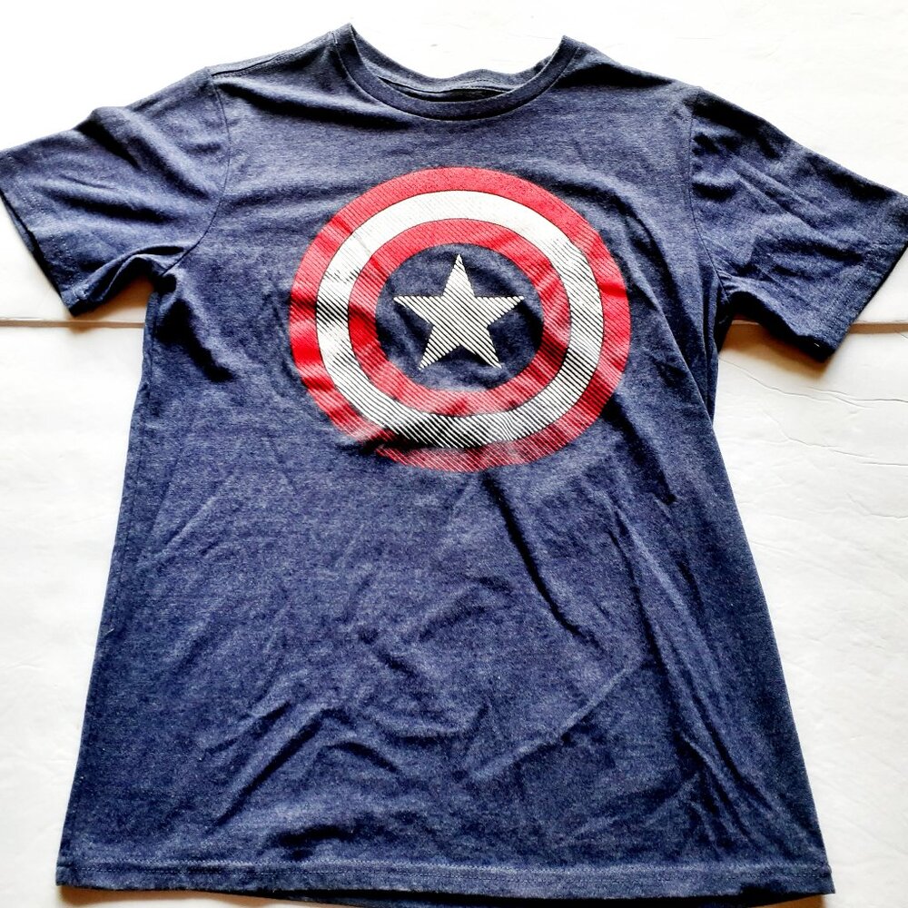 Boys Captain America T-Shirt Navy Short Sleeve Marvel Large